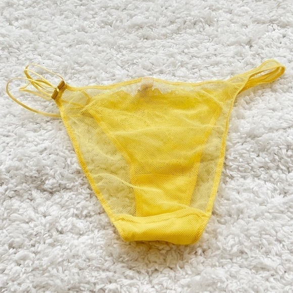 NWOT Victoria’s Secret yellow floral lace strappy panty sheer small - Picture 2 of 8